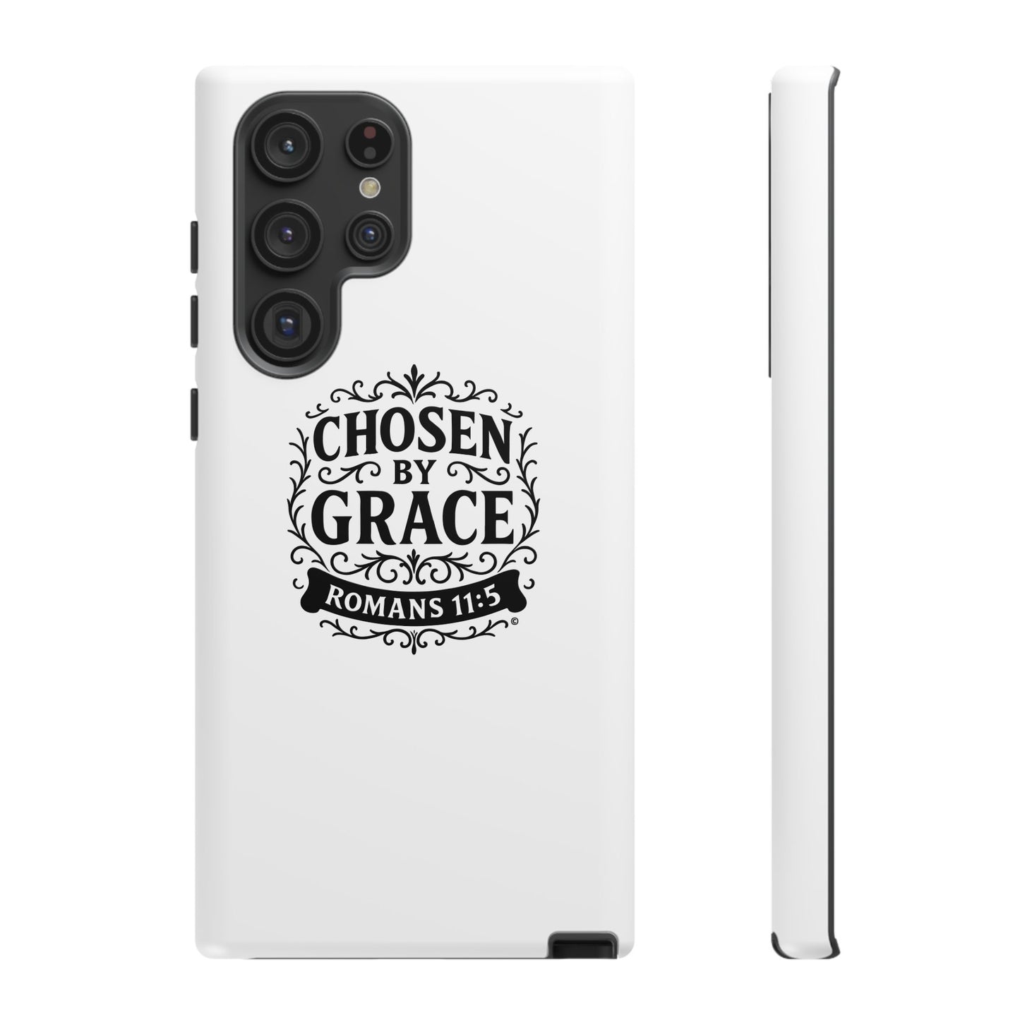 Chosen by Grace (Black Lettering), Rugged Phone Case, Inspirational Mobile Cover, Gift for Faith Lovers, Faith-Based Protector