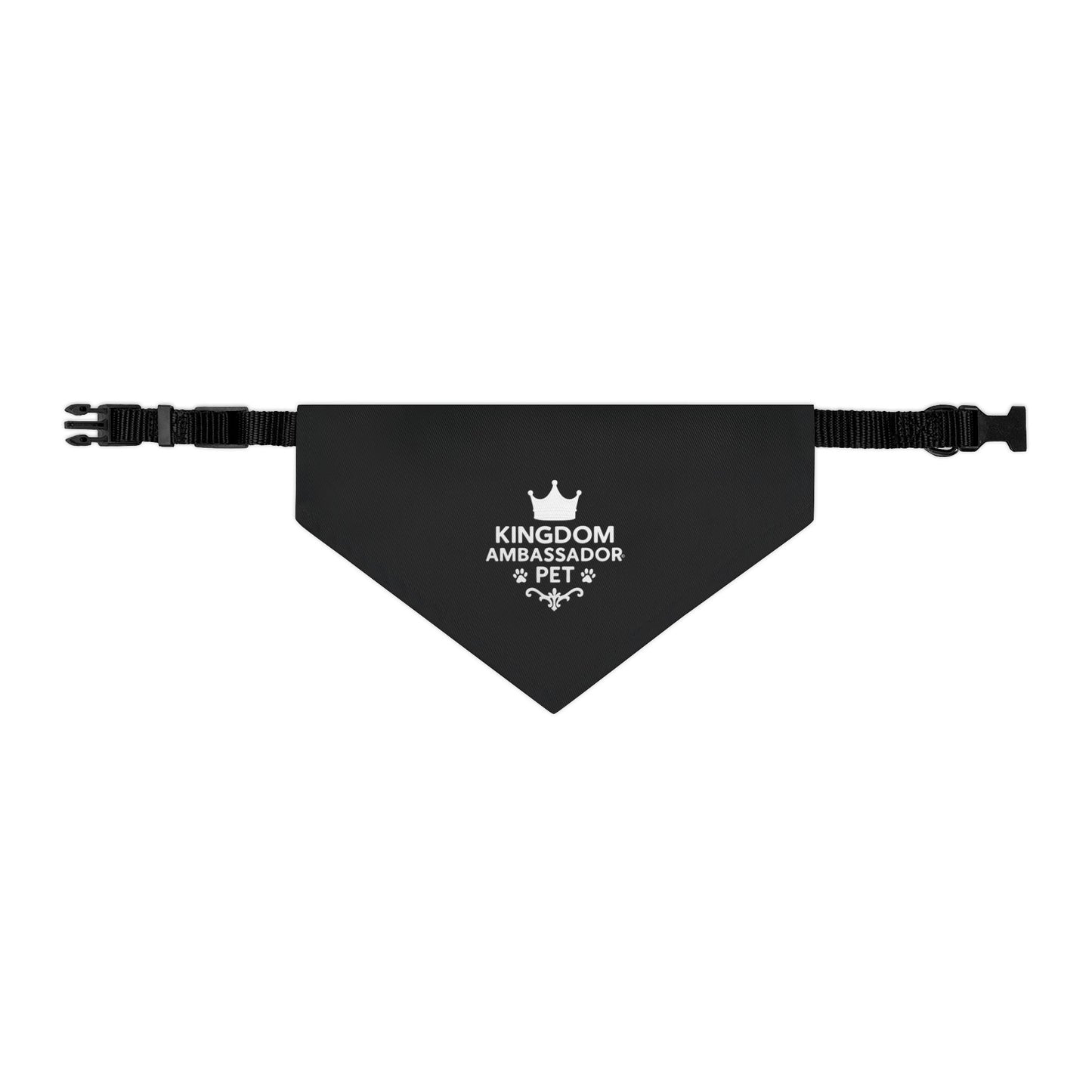 Kingdom Ambassador Pet (White Lettering on Black) Bandana Collar, Inspirational Pet Fashion Accessory, Pet Lover Gift