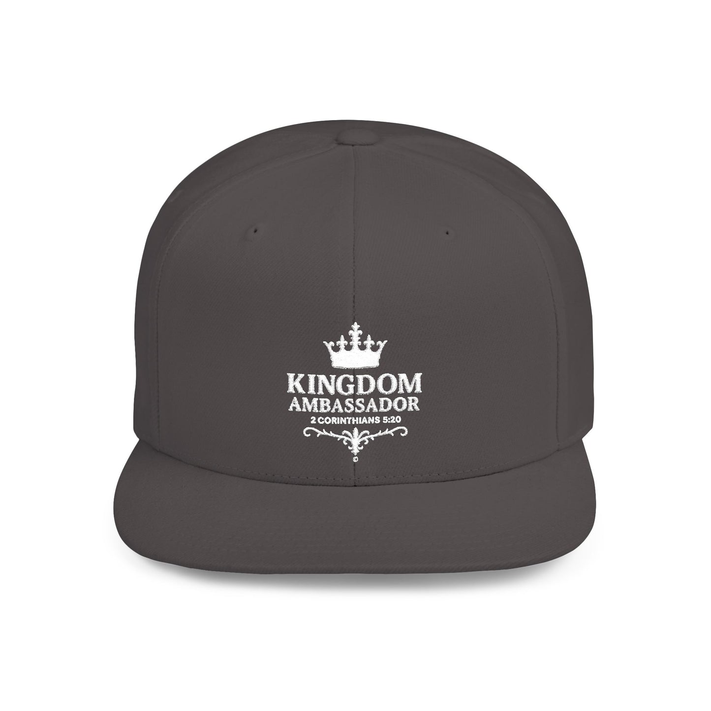Kingdom Ambassador (White Lettering) Embroidered Flat Bill Snapback Hat, Adjustable Baseball Cap, Inspirational Streetwear, Gift for Believers, Faith-based Accessories