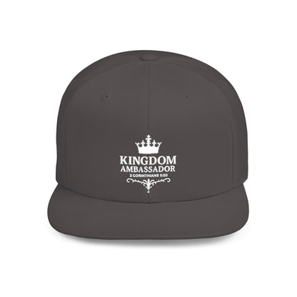 Kingdom Ambassador (White Lettering) Embroidered Flat Bill Snapback Hat, Adjustable Baseball Cap, Inspirational Streetwear, Gift for Believers, Faith-based Accessories