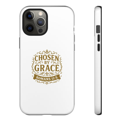 Chosen by Grace (Gold Lettering), Rugged Phone Case, Inspirational Mobile Cover, Gift for Faith Lovers, Faith-Based Protector - Cross Apparel USA