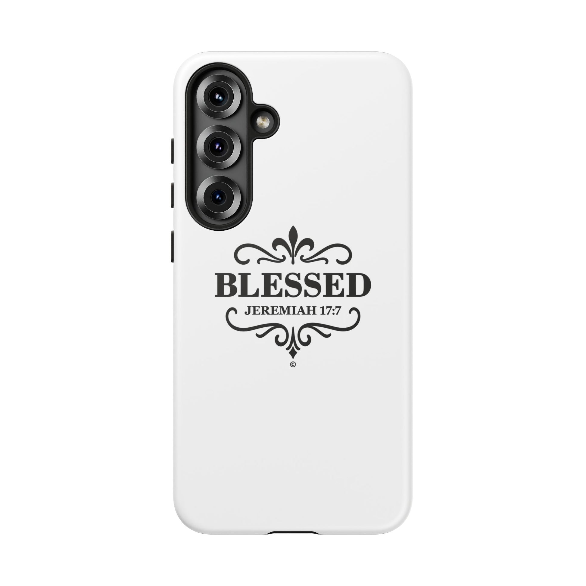 Blessed (Black Lettering), Rugged Phone Case, Inspirational Mobile Cover, Gift for Faith Lovers, Faith-Based Protector - Cross Apparel USA