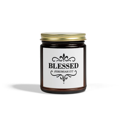 Blessed (Black Lettering) Scented Candle - Coconut Apricot Wax, Inspirational Home Decor, Relaxation, Gifts for Believers