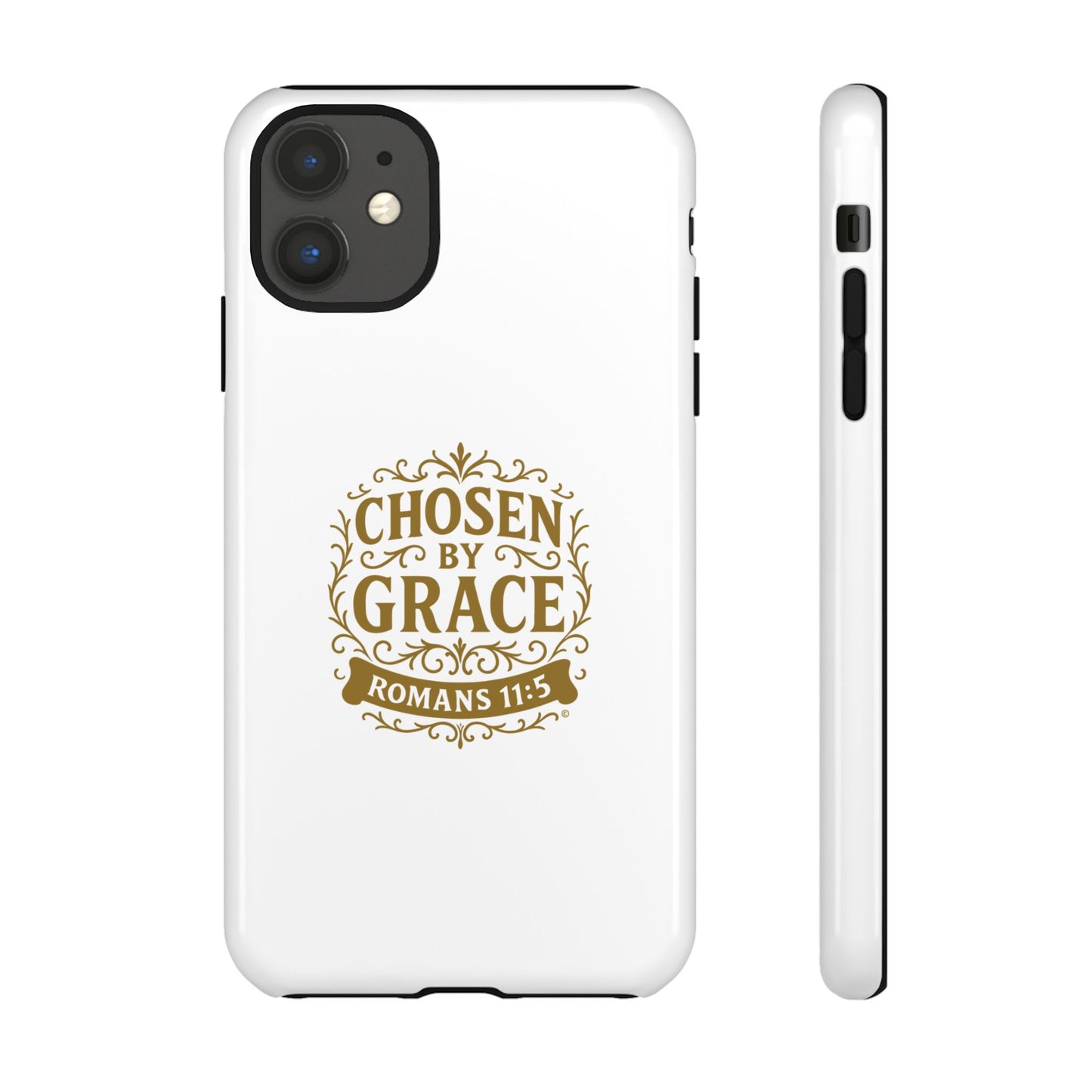 Chosen by Grace (Gold Lettering), Rugged Phone Case, Inspirational Mobile Cover, Gift for Faith Lovers, Faith-Based Protector
