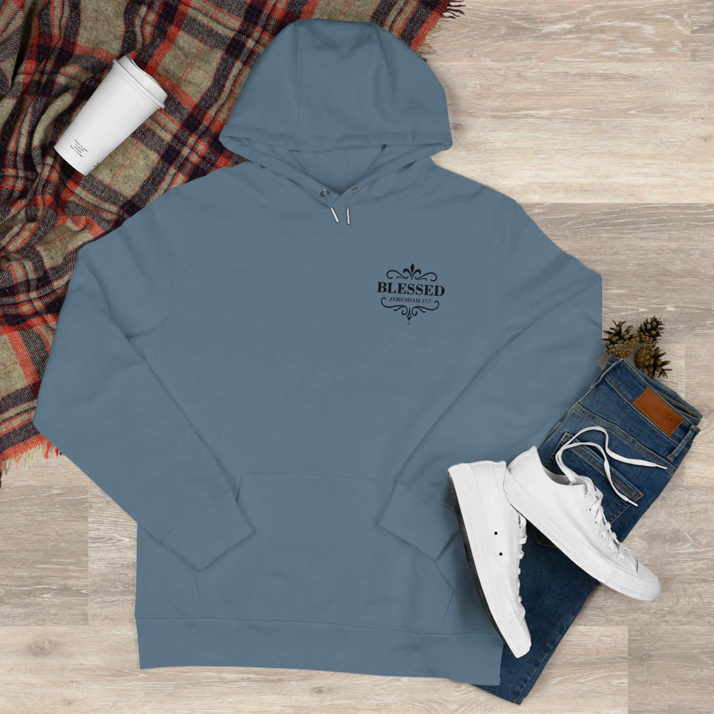 Blessed (Small Design on front plus Large Design on back) Hooded Sweatshirt, Faith-Based Hooded Sweatshirt, Inspirational Apparel, Unique Gift for Believers