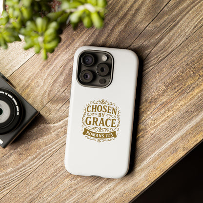 Chosen by Grace (Gold Lettering), Rugged Phone Case, Inspirational Mobile Cover, Gift for Faith Lovers, Faith-Based Protector - Cross Apparel USA