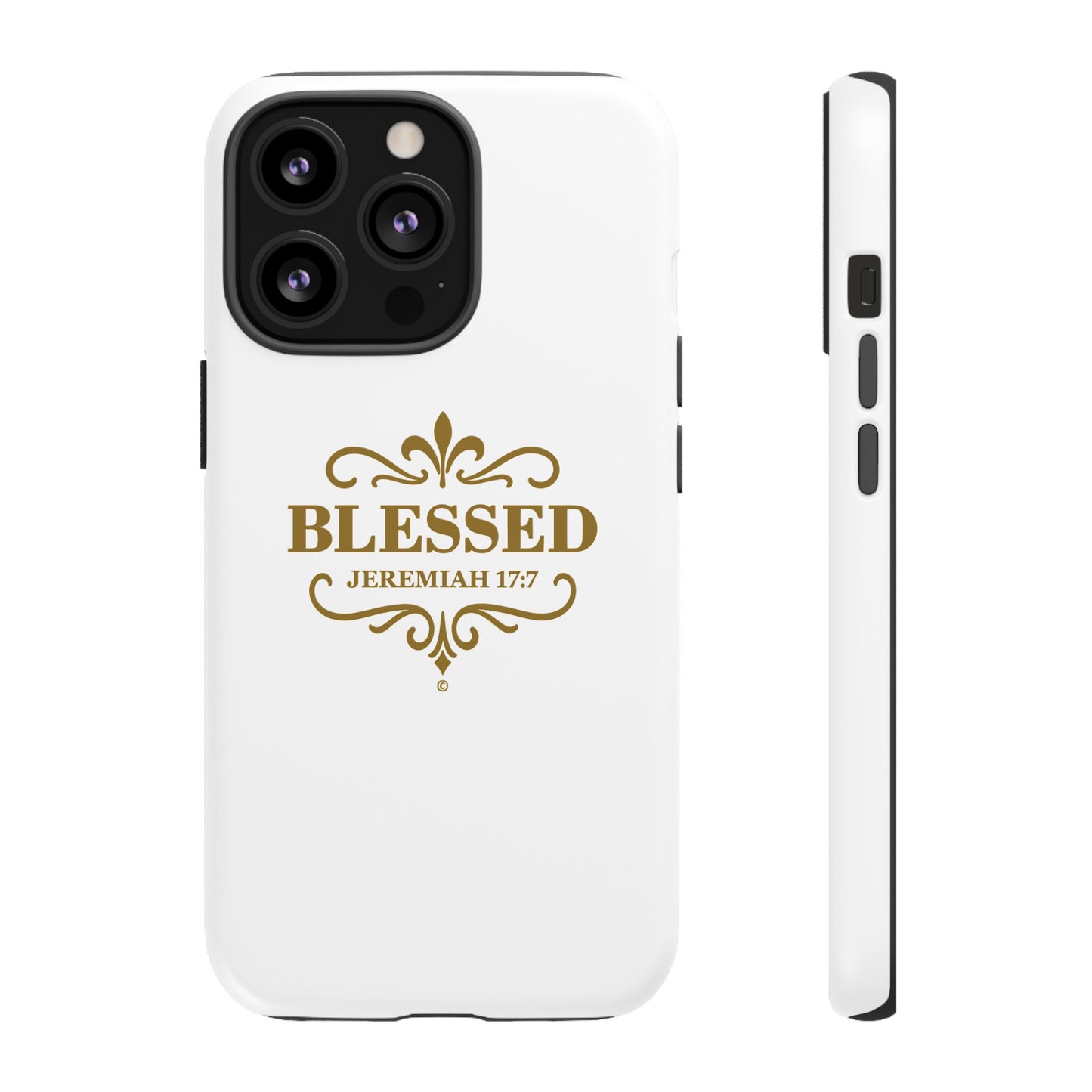 Blessed (Gold Lettering), Rugged Phone Case, Inspirational Mobile Cover, Gift for Faith Lovers, Faith-Based Protector