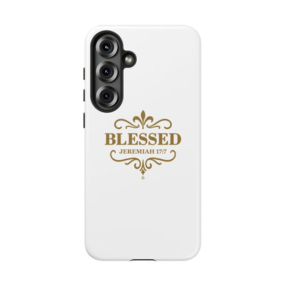 Blessed (Gold Lettering), Rugged Phone Case, Inspirational Mobile Cover, Gift for Faith Lovers, Faith-Based Protector