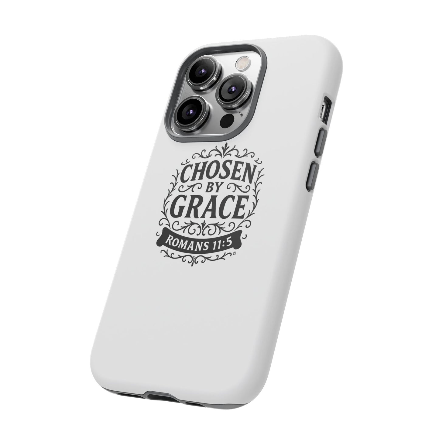 Chosen by Grace (Black Lettering), Rugged Phone Case, Inspirational Mobile Cover, Gift for Faith Lovers, Faith-Based Protector