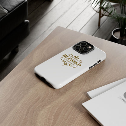Blessed (Gold Lettering), Rugged Phone Case, Inspirational Mobile Cover, Gift for Faith Lovers, Faith-Based Protector