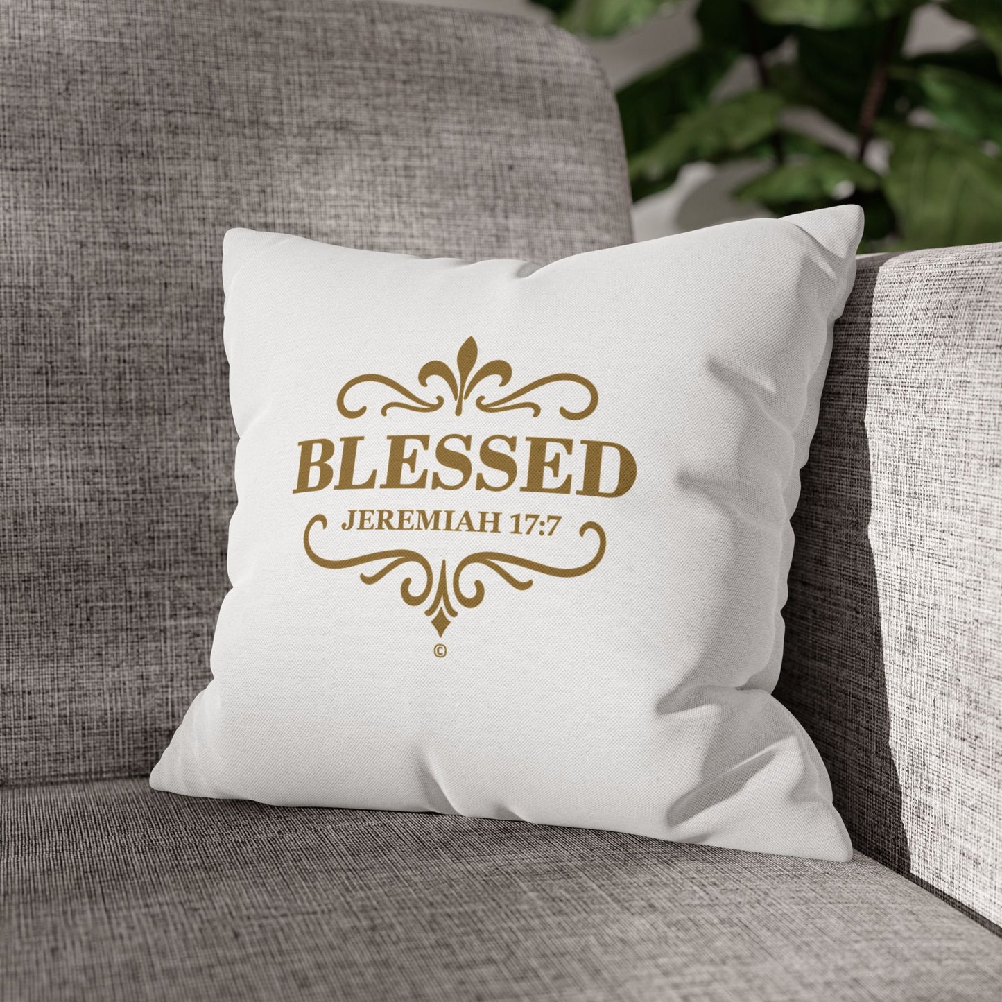 Blessed (Gold Lettering) Square Pillow Cover | Inspirational Home Decor | Gifts for Faith (Pillow not included)