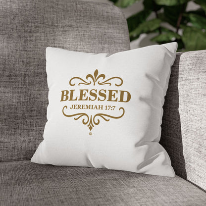 Blessed (Gold Lettering) Square Pillow Cover | Inspirational Home Decor | Gifts for Faith (Pillow not included)