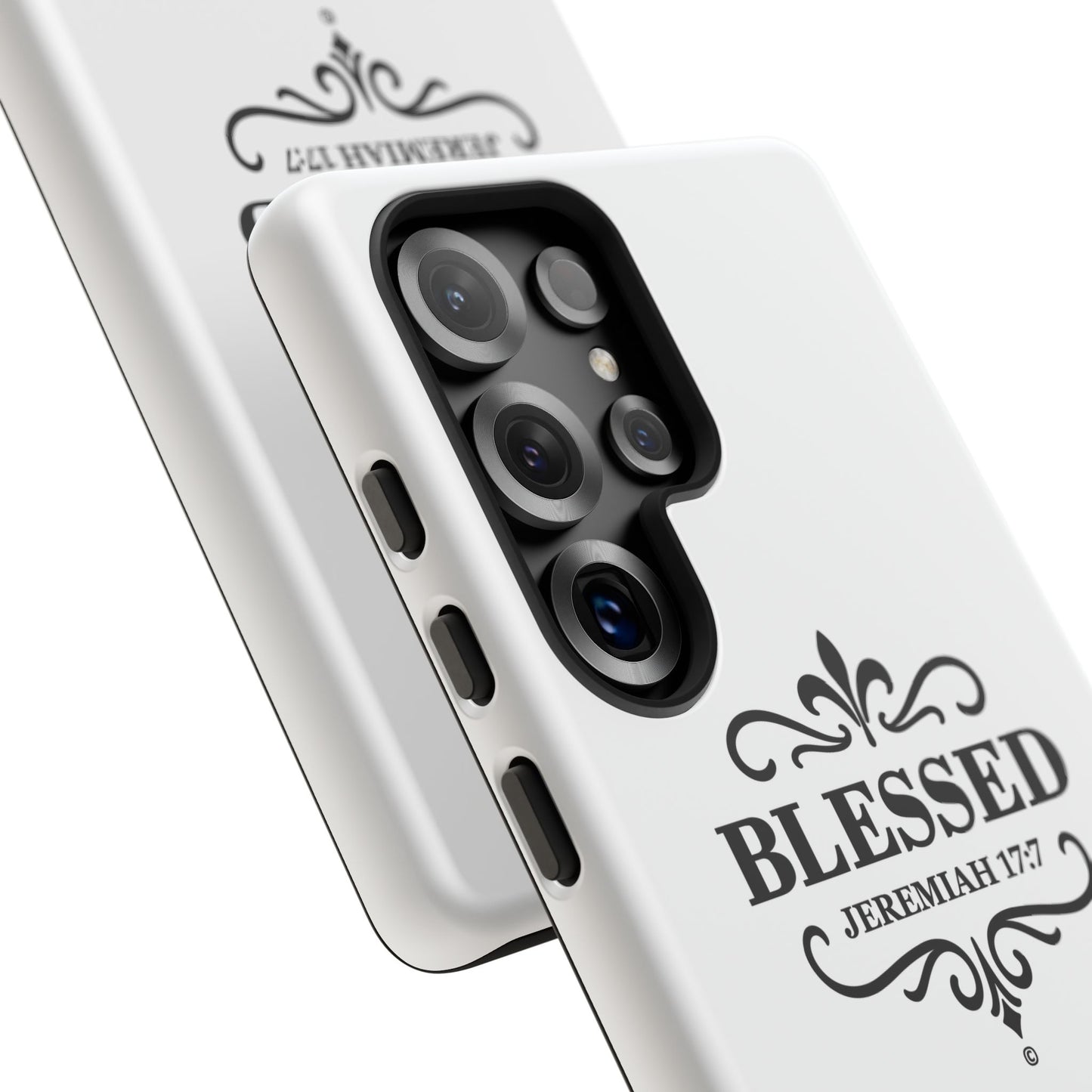 Blessed (Black Lettering), Rugged Phone Case, Inspirational Mobile Cover, Gift for Faith Lovers, Faith-Based Protector