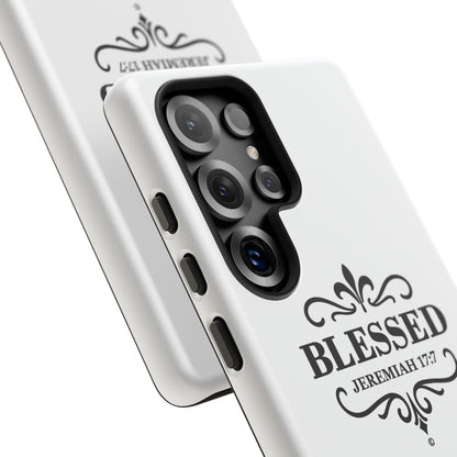 Blessed (Black Lettering), Rugged Phone Case, Inspirational Mobile Cover, Gift for Faith Lovers, Faith-Based Protector