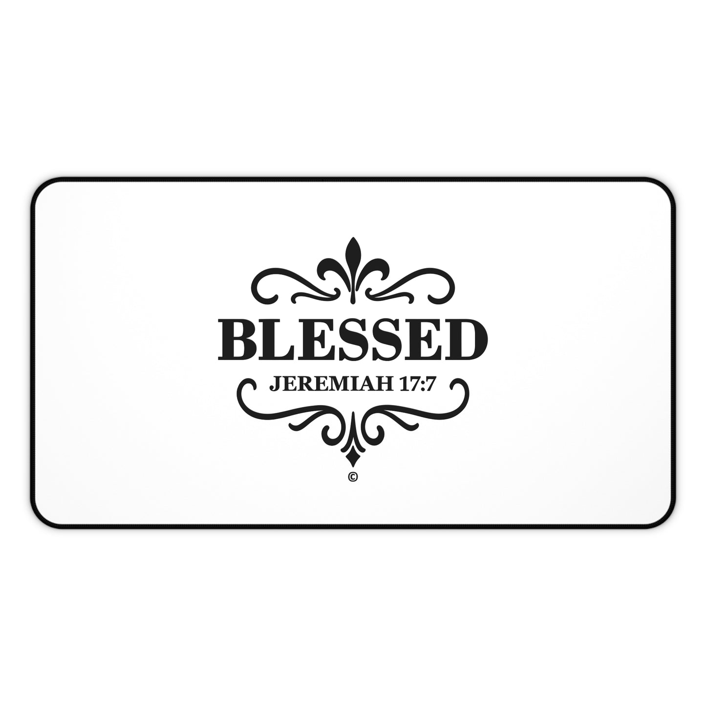 Blessed (Black Lettering) Desk Mat - Inspirational Office Decor, Christian Gift, Desk Accessory, Motivational Workspace - Cross Apparel USA