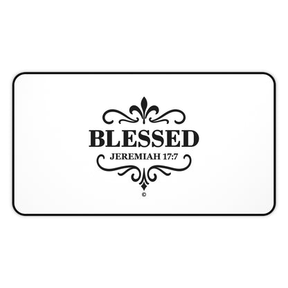 Blessed (Black Lettering) Desk Mat - Inspirational Office Decor, Christian Gift, Desk Accessory, Motivational Workspace - Cross Apparel USA