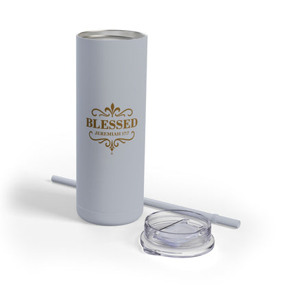 Blessed (Gold Lettering) 20oz Skinny Tumbler, Inspirational Travel Mug, Unique Gift for Faith Lovers, Bible Verse Drinkware, Motivational Water Bottle - Cross Apparel USA
