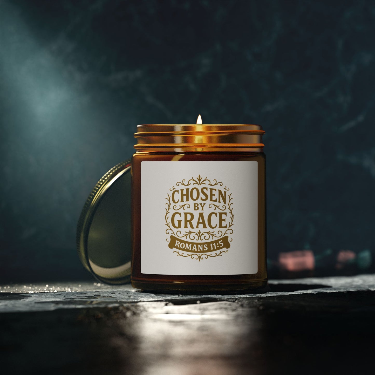 Chosen by Grace (Gold Lettering) Scented Candle - Coconut Apricot Wax, Inspirational Home Decor, Relaxation, Gifts for Believers