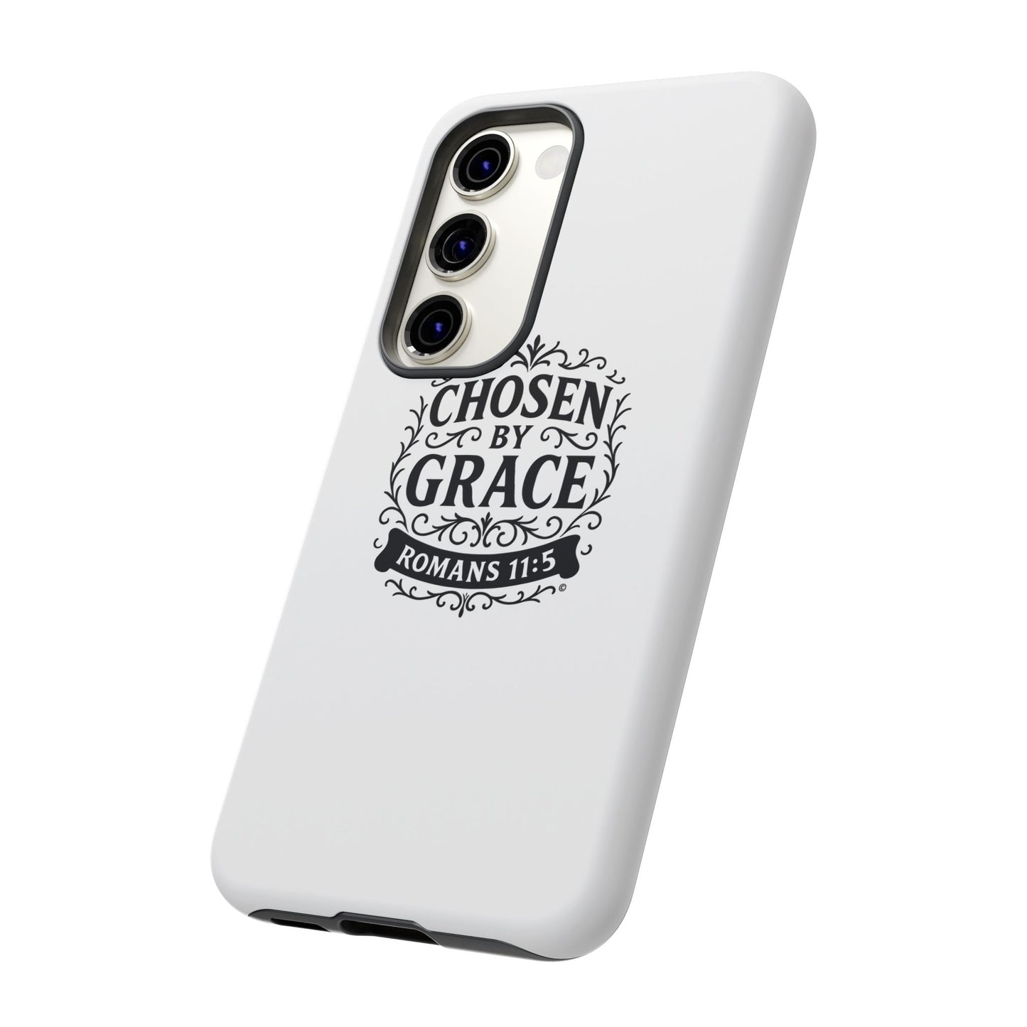 Chosen by Grace (Black Lettering), Rugged Phone Case, Inspirational Mobile Cover, Gift for Faith Lovers, Faith-Based Protector