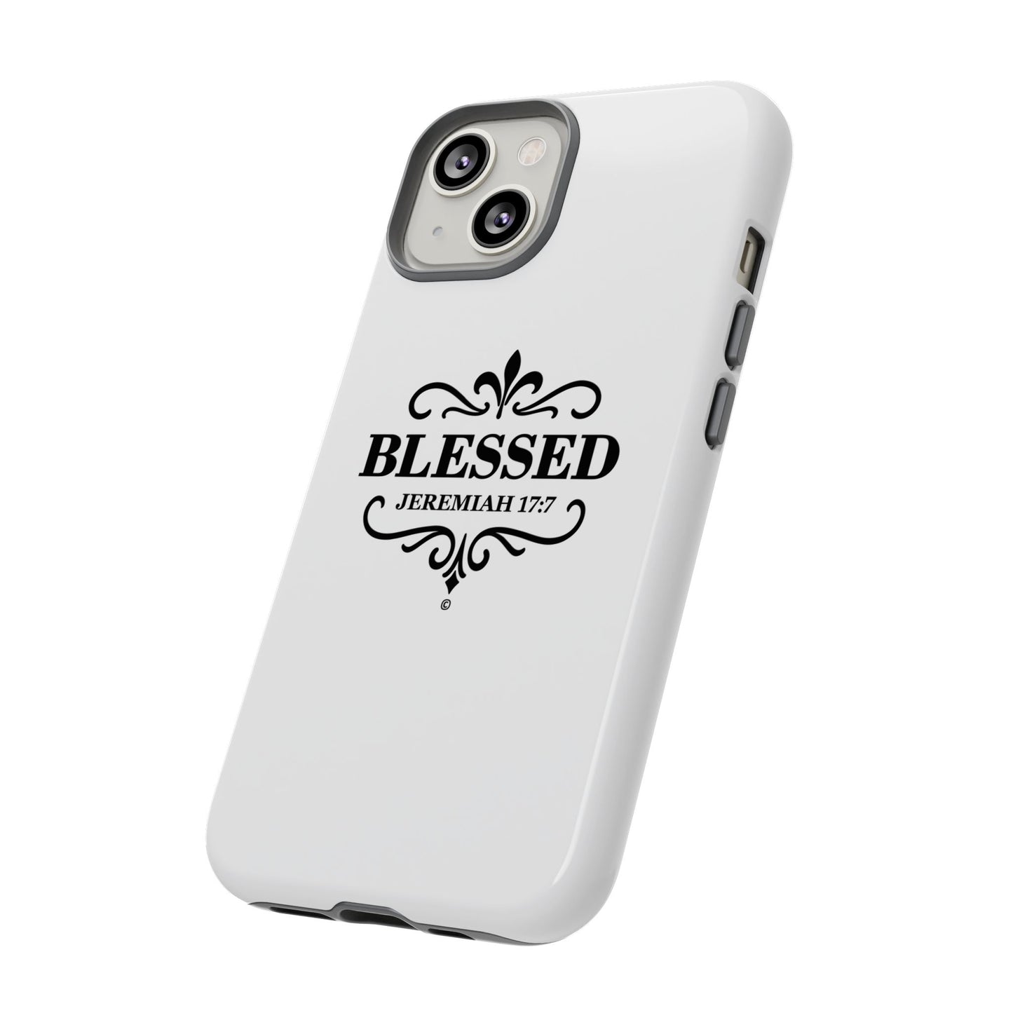 Blessed (Black Lettering), Rugged Phone Case, Inspirational Mobile Cover, Gift for Faith Lovers, Faith-Based Protector - Cross Apparel USA