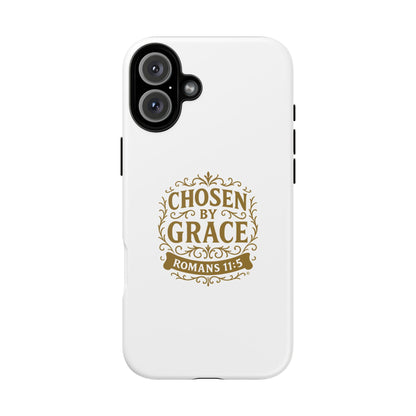 Chosen by Grace (Gold Lettering), Rugged Phone Case, Inspirational Mobile Cover, Gift for Faith Lovers, Faith-Based Protector - Cross Apparel USA