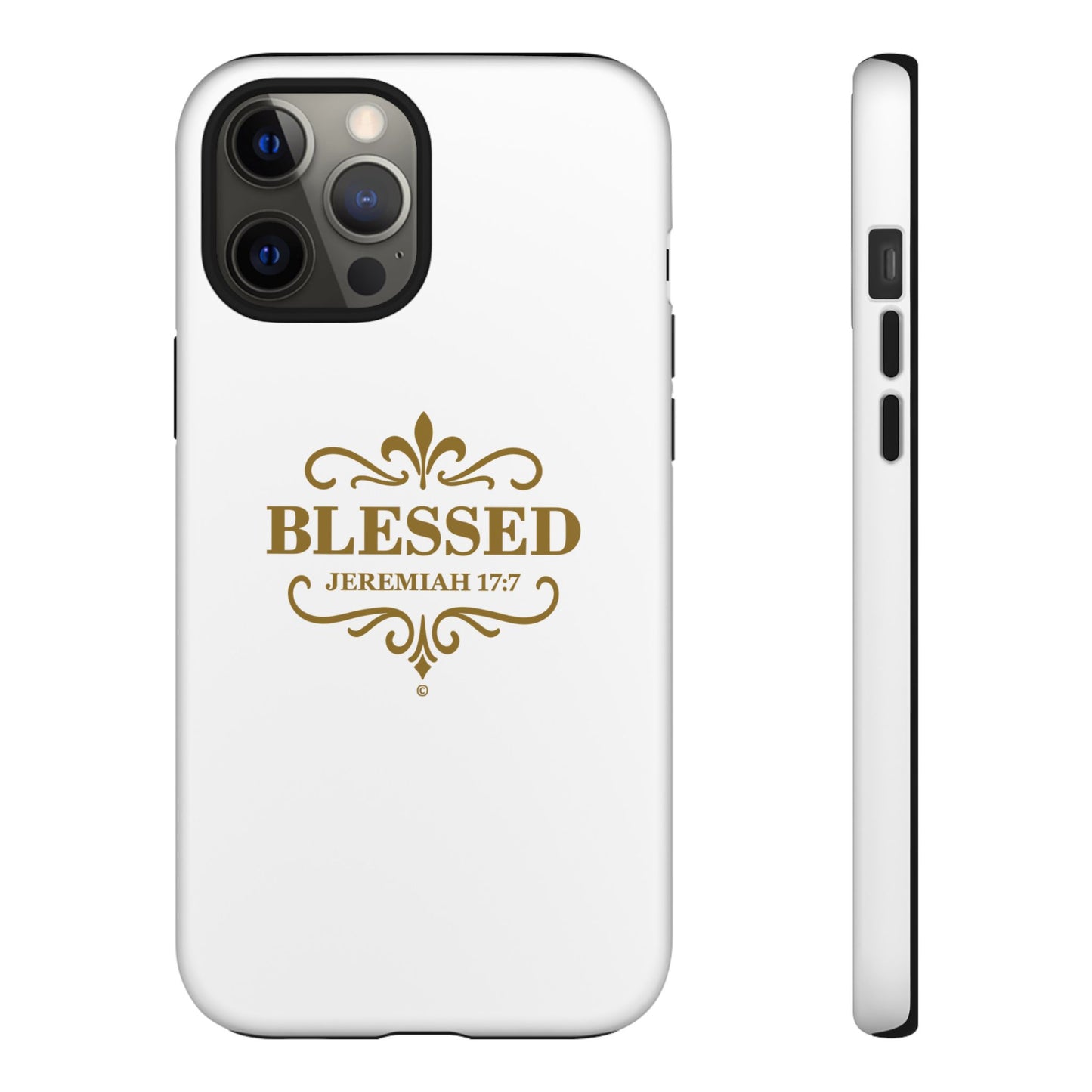Blessed (Gold Lettering), Rugged Phone Case, Inspirational Mobile Cover, Gift for Faith Lovers, Faith-Based Protector - Cross Apparel USA