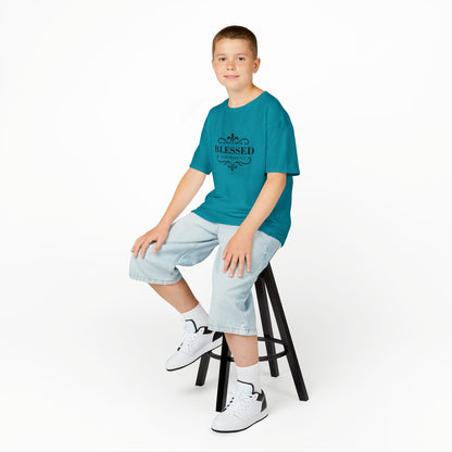 Blessed (Black Lettering) Kids Tee, Faith-based Inspirational Apparel, Gift for Believers, Youth Fashion, Bible Verse Shirt, Meaningful Gift