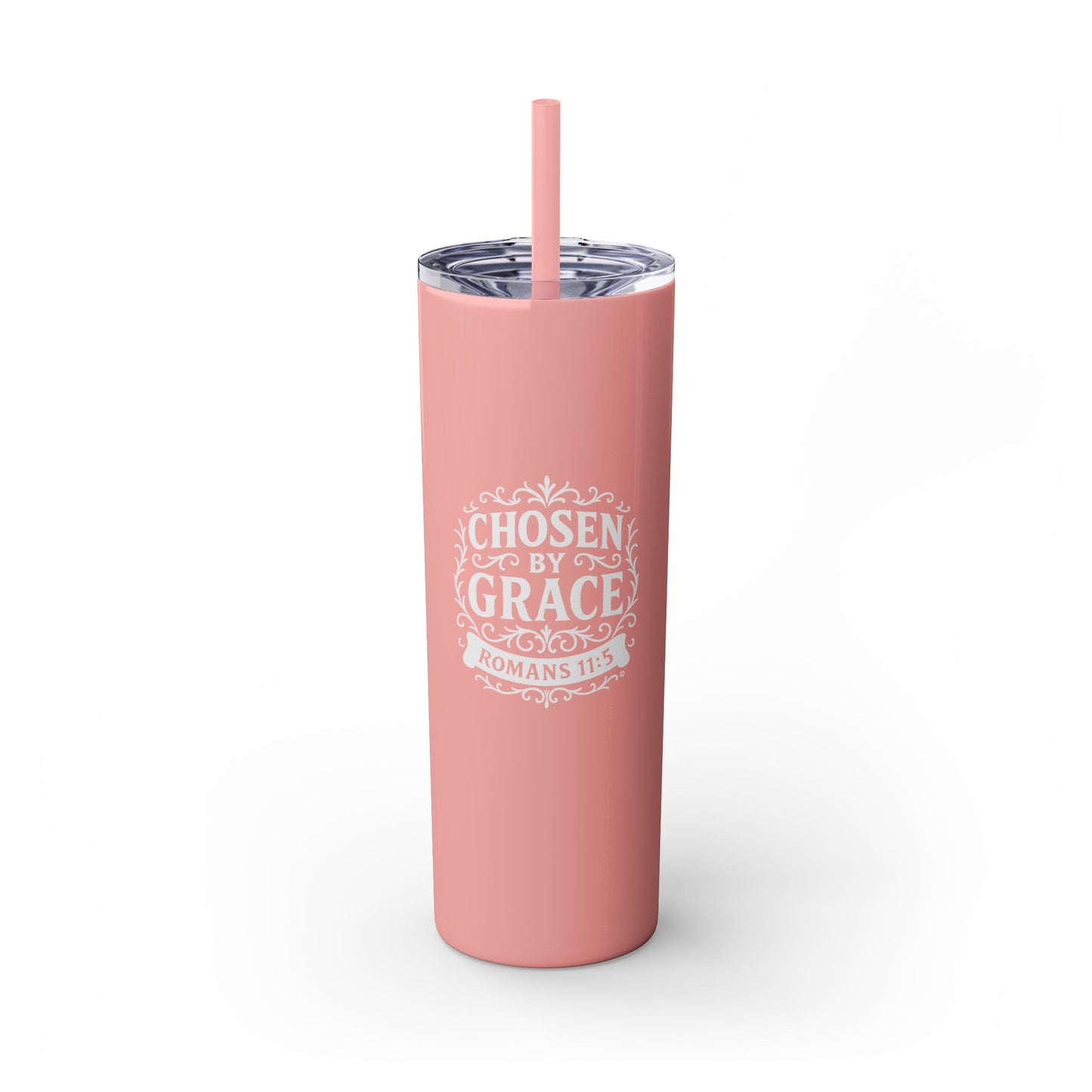 Chosen by Grace (White Lettering) 20oz Skinny Tumbler, Inspirational Travel Mug, Unique Gift for Faith Lovers, Bible Verse Drinkware, Motivational Water Bottle