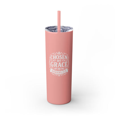 Chosen by Grace (White Lettering) 20oz Skinny Tumbler, Inspirational Travel Mug, Unique Gift for Faith Lovers, Bible Verse Drinkware, Motivational Water Bottle