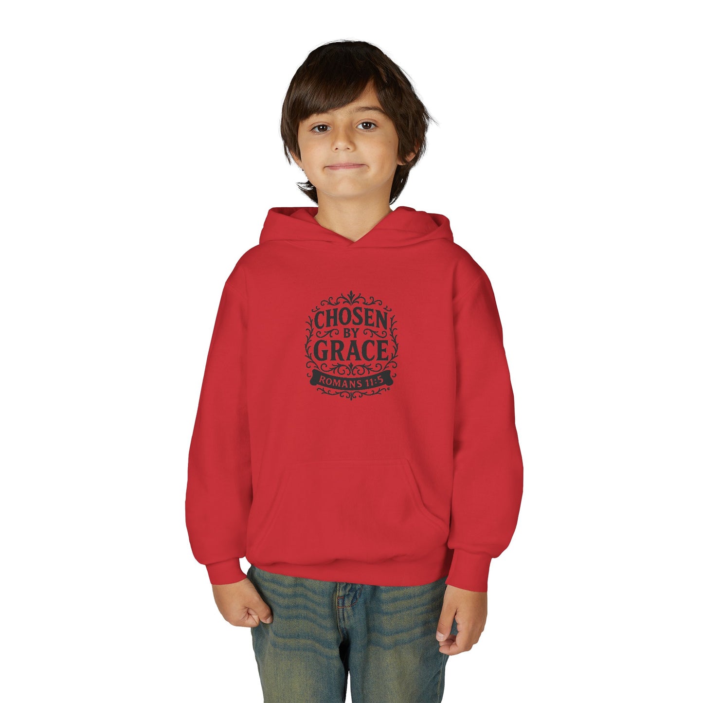Chosen by Grace (Black Lettering) Youth Heavy Blend Hooded Sweatshirt