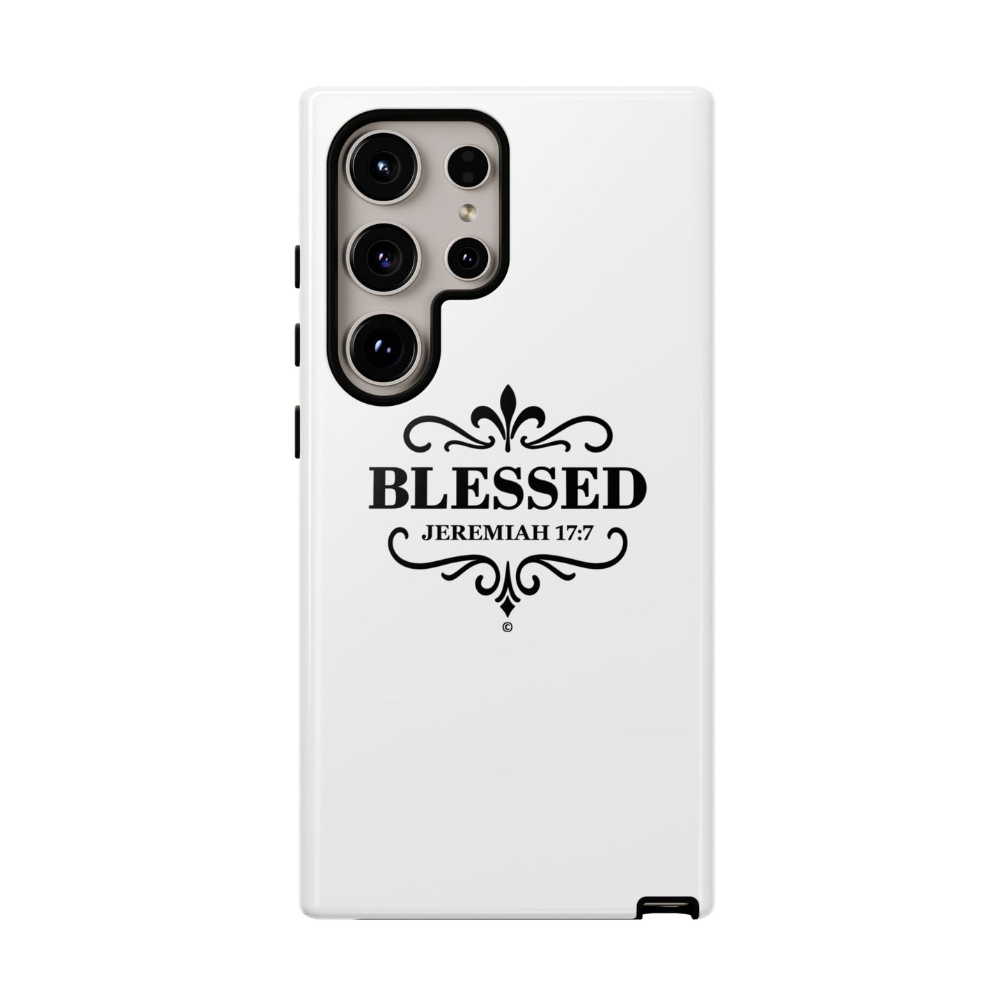 Blessed (Black Lettering), Rugged Phone Case, Inspirational Mobile Cover, Gift for Faith Lovers, Faith-Based Protector