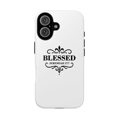 Blessed (Black Lettering), Rugged Phone Case, Inspirational Mobile Cover, Gift for Faith Lovers, Faith-Based Protector - Cross Apparel USA