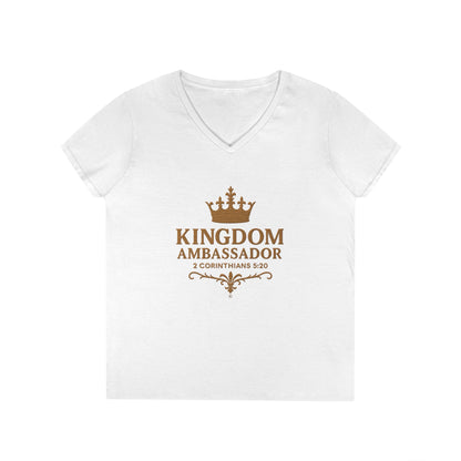Kingdom Ambassador (Gold) Ladies V-Neck T-Shirt, Inspirational Gift, Faith-Based Gift