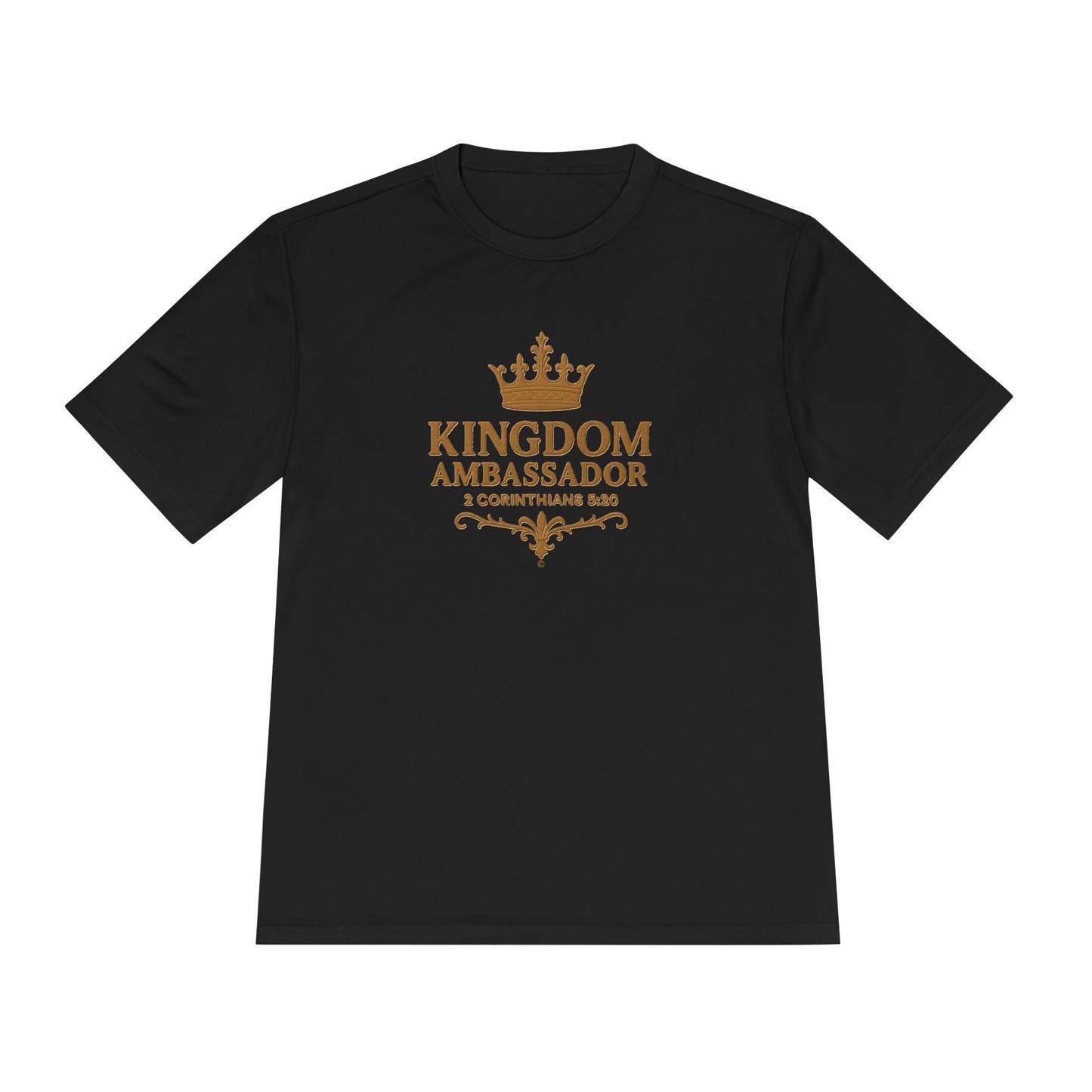 Kingdom Ambassador (Gold Lettering) Unisex Activewear Performance Moisture Wicking Tee, Faith-Based Workout Shirt, Inspirational Fitness Gear, Gift for Fitness Lovers, Bible Verse T-Shirt