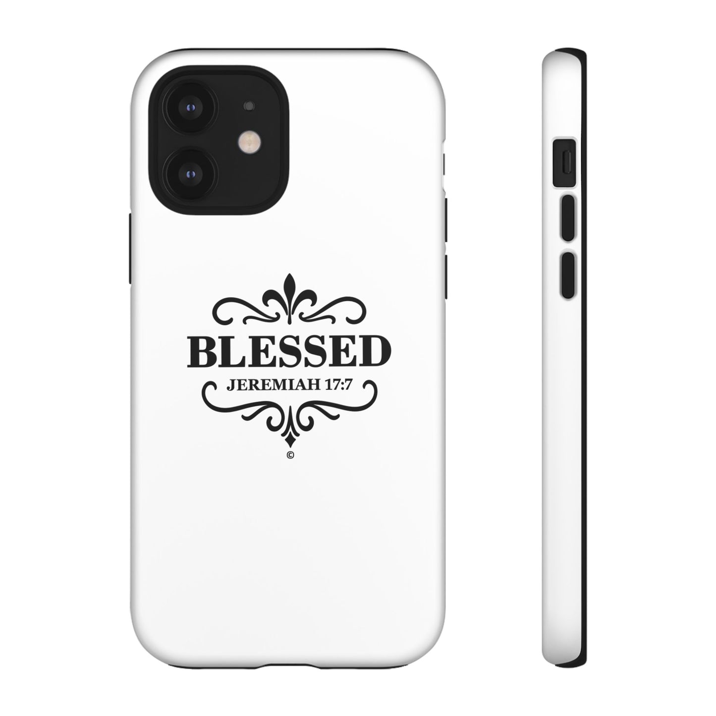 Blessed (Black Lettering), Rugged Phone Case, Inspirational Mobile Cover, Gift for Faith Lovers, Faith-Based Protector - Cross Apparel USA