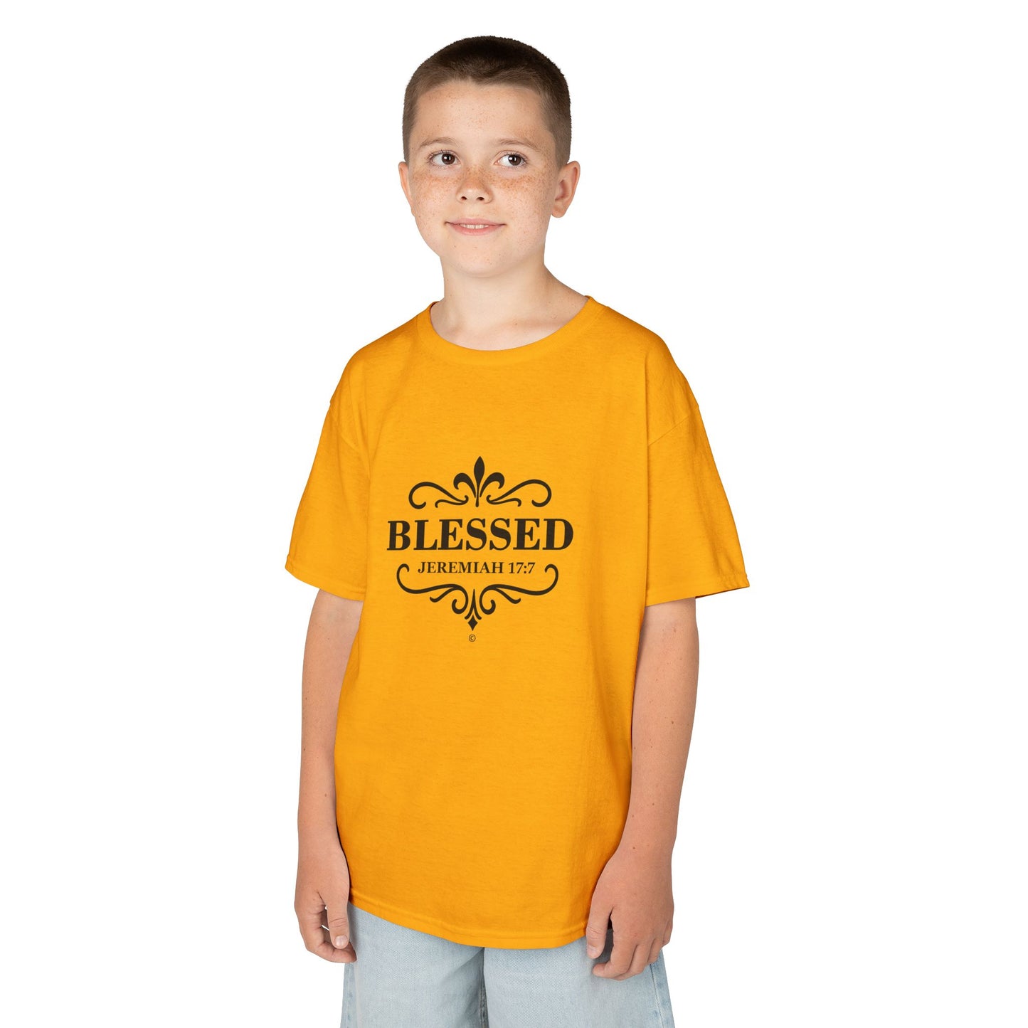 Blessed (Black Lettering) Kids Tee, Faith-based Inspirational Apparel, Gift for Believers, Youth Fashion, Bible Verse Shirt, Meaningful Gift