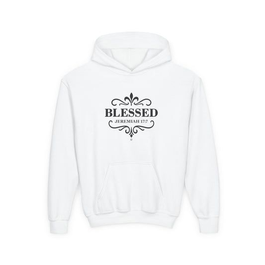 Blessed (Black Lettering) Youth Apparel Clothing Heavy Blend Hoodie Hooded Sweatshirt