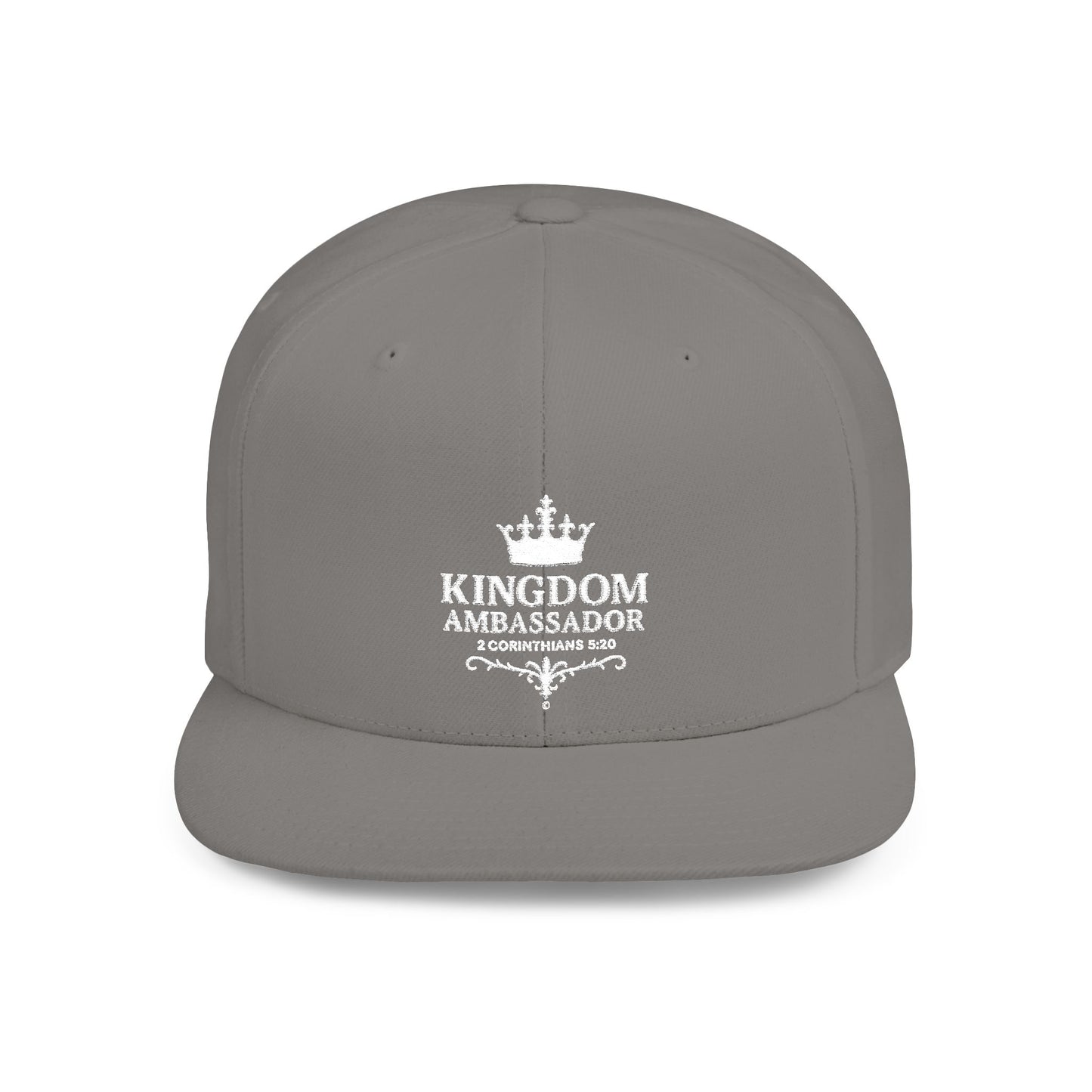 Kingdom Ambassador (White Lettering) Embroidered Flat Bill Snapback Hat, Adjustable Baseball Cap, Inspirational Streetwear, Gift for Believers, Faith-based Accessories