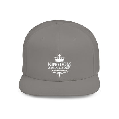 Kingdom Ambassador (White Lettering) Embroidered Flat Bill Snapback Hat, Adjustable Baseball Cap, Inspirational Streetwear, Gift for Believers, Faith-based Accessories