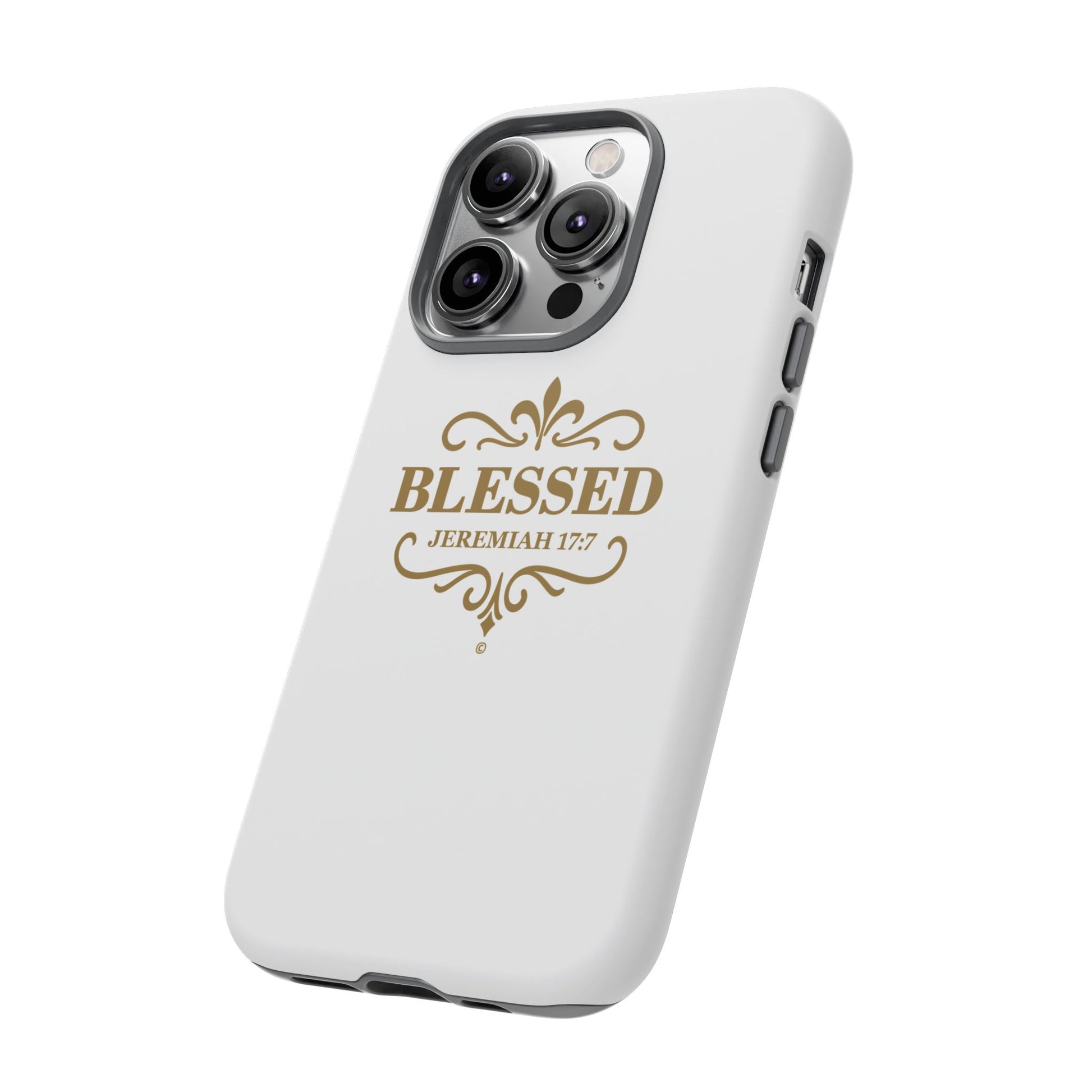 Blessed (Gold Lettering), Rugged Phone Case, Inspirational Mobile Cover, Gift for Faith Lovers, Faith-Based Protector - Cross Apparel USA