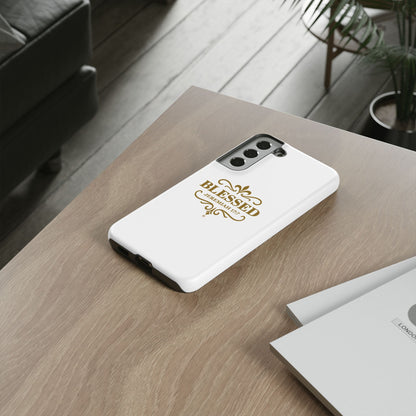 Blessed (Gold Lettering), Rugged Phone Case, Inspirational Mobile Cover, Gift for Faith Lovers, Faith-Based Protector