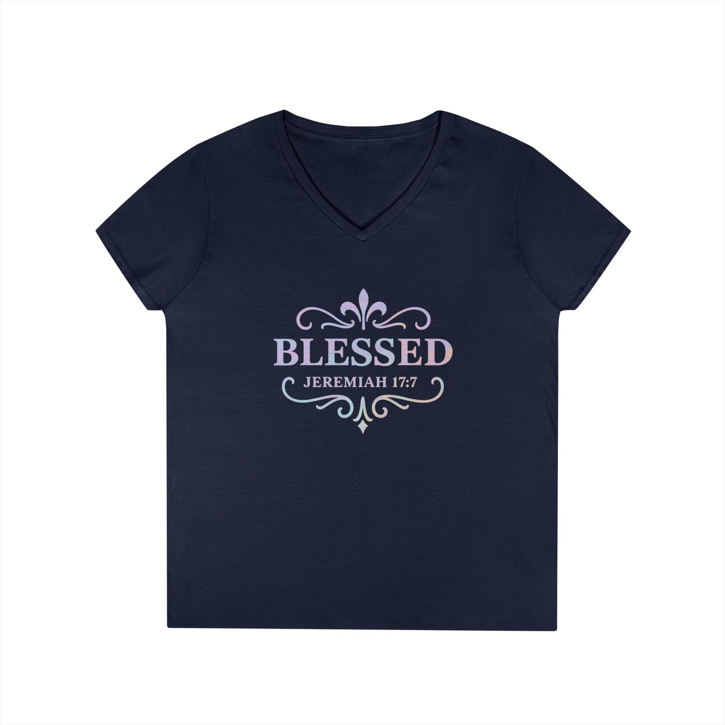 Blessed (Multi-color Limited Edition) Ladies V-Neck T-Shirt, Inspirational Gift, Faith-Based Gift