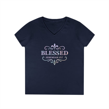 Blessed (Multi-color Limited Edition) Ladies V-Neck T-Shirt, Inspirational Gift, Faith-Based Gift