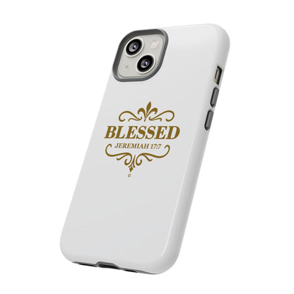Blessed (Gold Lettering), Rugged Phone Case, Inspirational Mobile Cover, Gift for Faith Lovers, Faith-Based Protector - Cross Apparel USA