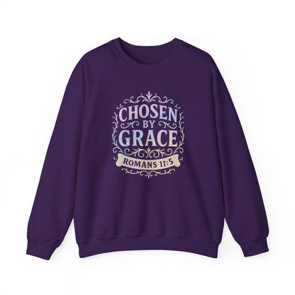 Chosen by Grace (Multi-color Limited Edition) Unisex Crewneck Sweatshirt - Inspirational Apparel, Faith-Based Fashion, Cozy Casual Wear, Bible Verse Sweatshirt