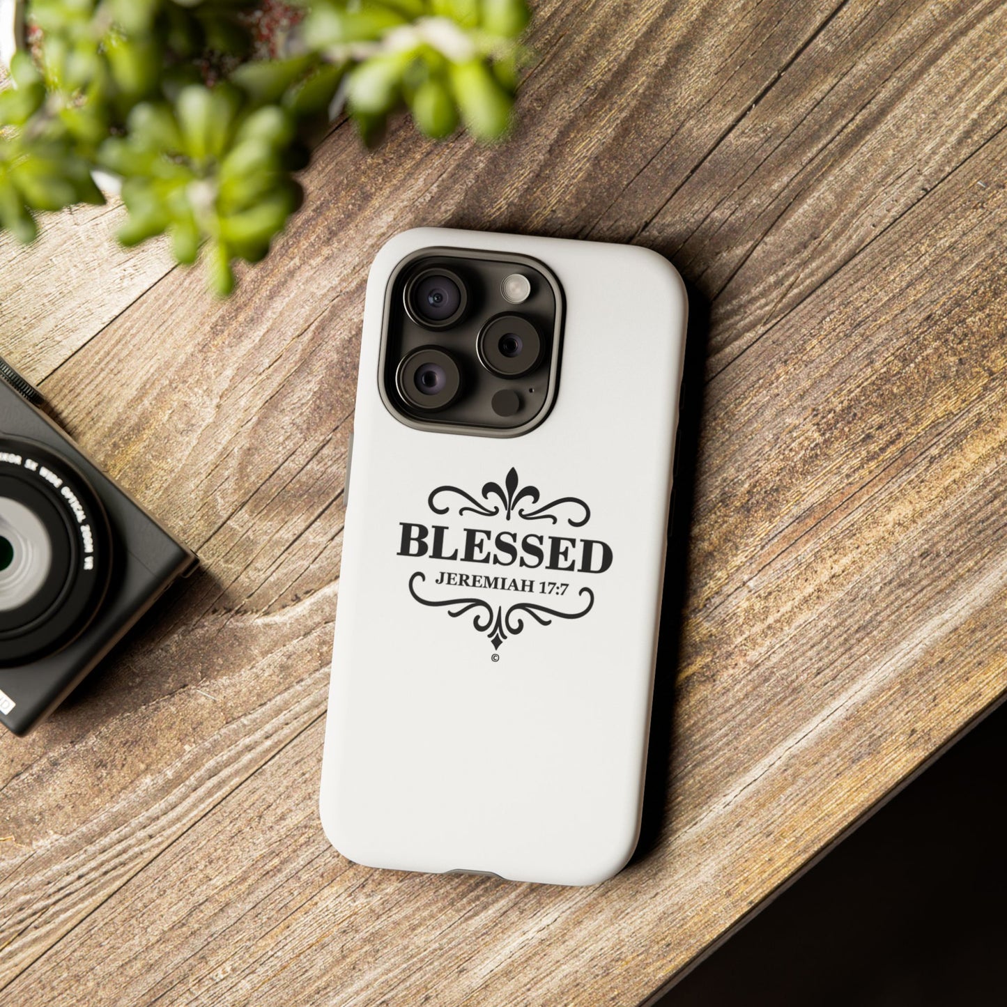 Blessed (Black Lettering), Rugged Phone Case, Inspirational Mobile Cover, Gift for Faith Lovers, Faith-Based Protector