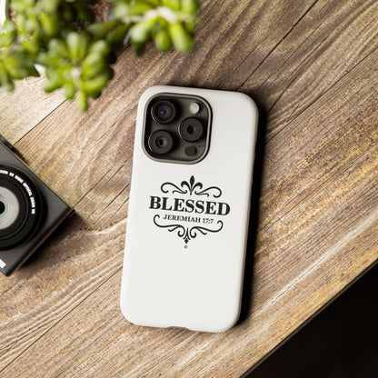 Blessed (Black Lettering), Rugged Phone Case, Inspirational Mobile Cover, Gift for Faith Lovers, Faith-Based Protector
