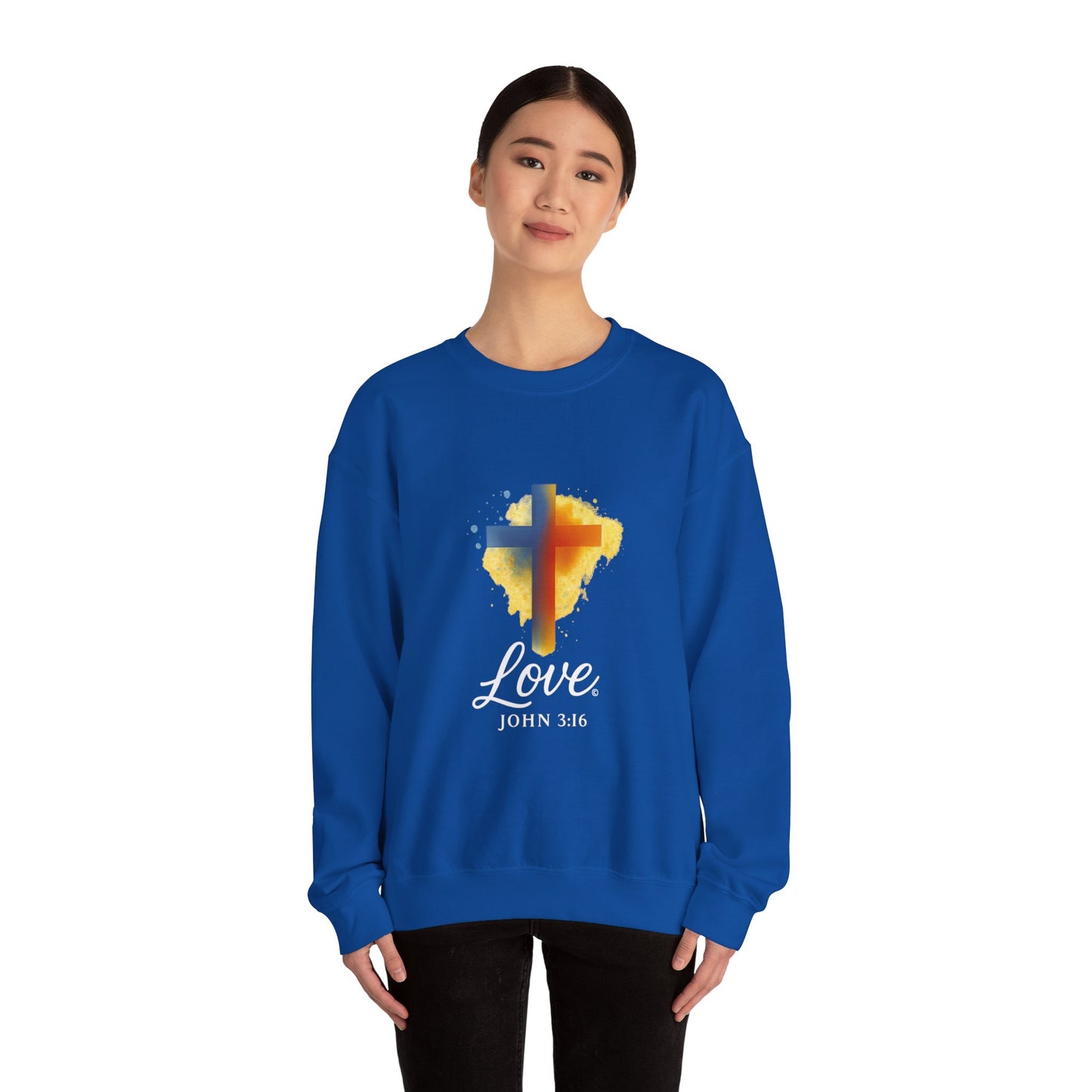 Love (White Lettering) Unisex Crewneck Sweatshirt, Inspirational Apparel, Casual Wear, Gift for Believers, Church Outing Attire, Daily Comfort Wear