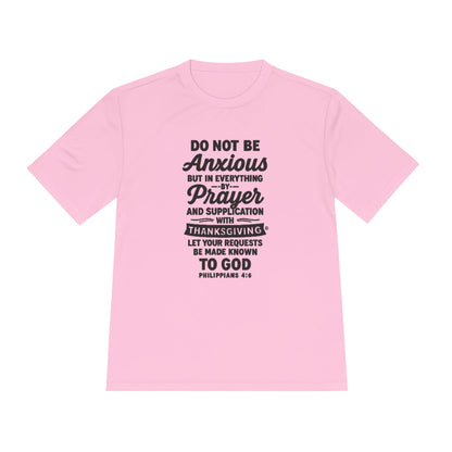 Not Anxious (Black Lettering with full design on the front side) Activewear Performance Moisture Wicking Tee, Faith-Based Workout Shirt, Inspirational Fitness Gear, Gift for Fitness Lovers, Bible Verse T-Shirt - Cross Apparel USA