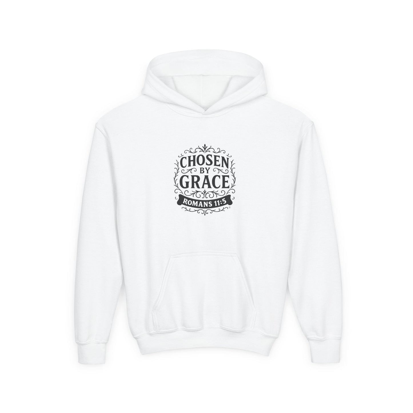 Chosen by Grace (Black Lettering) Youth Heavy Blend Hooded Sweatshirt